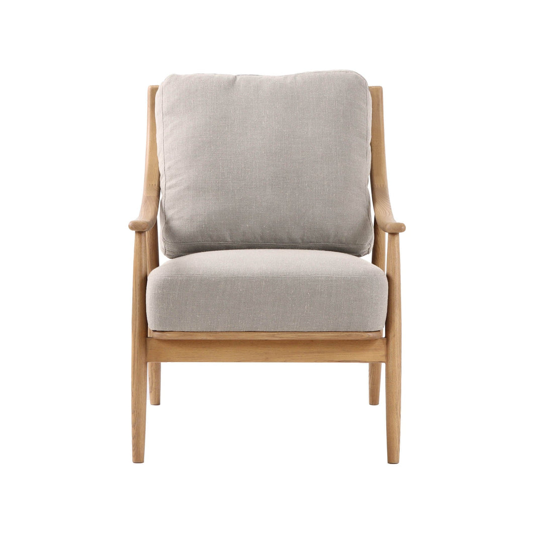 Harlow mid-century modern accent chair tapered ash legs light linen fabric side view