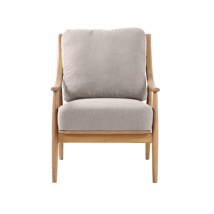 Harlow mid-century modern accent chair tapered ash legs light linen fabric side view