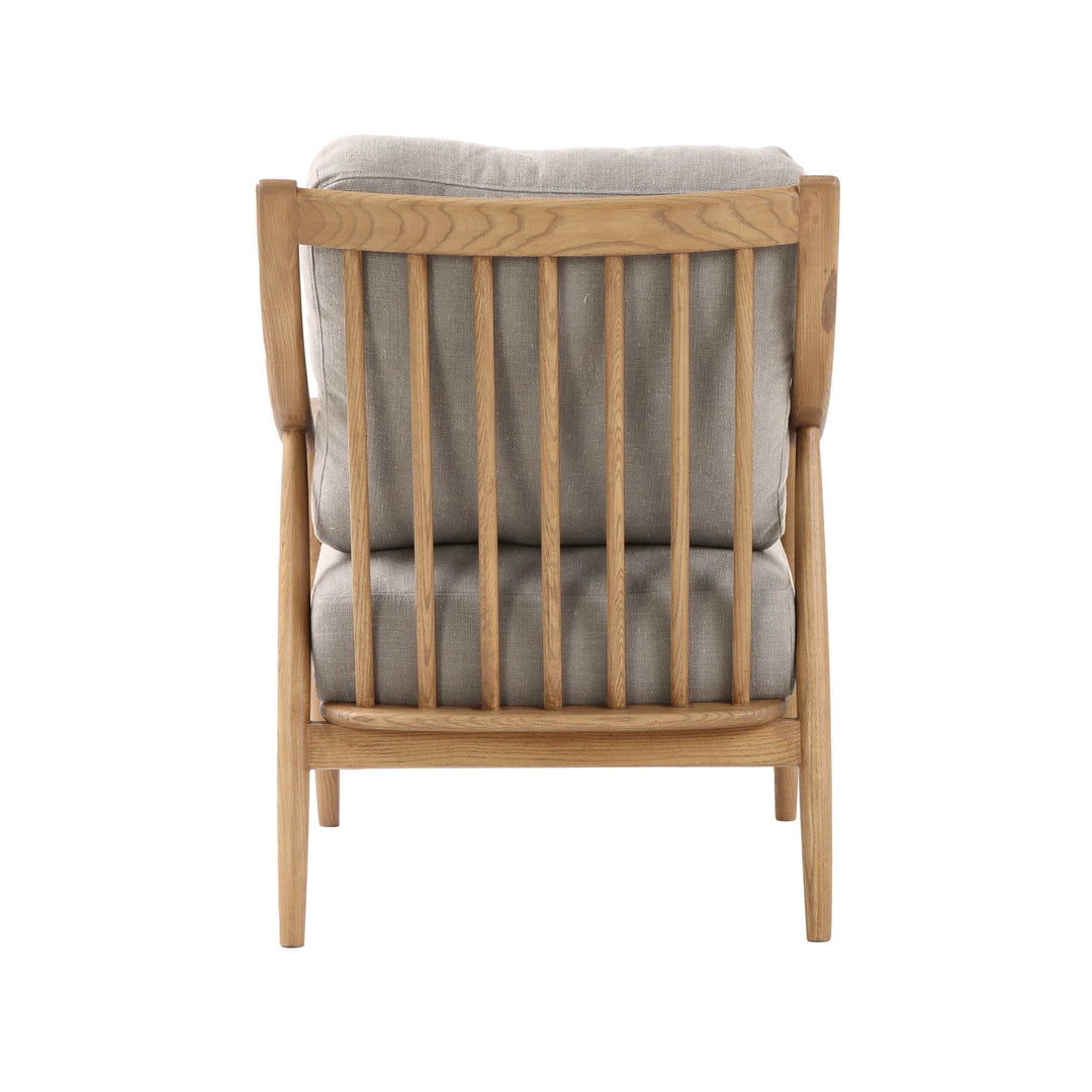 Harlow mid-century modern accent chair tapered ash legs light linen fabric side view