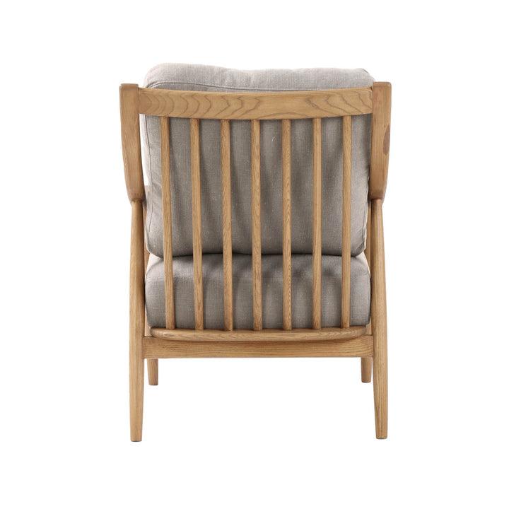 Harlow mid-century modern accent chair tapered ash legs light linen fabric side view
