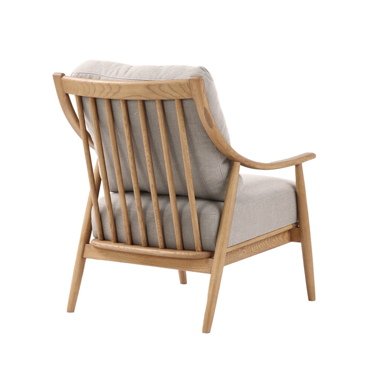 Harlow mid-century modern accent chair tapered ash legs light linen fabric side view