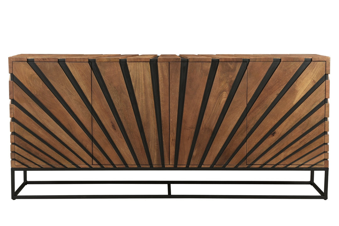 Sol 80 inch mango wood sunburst pattern sideboard black iron frame Canada