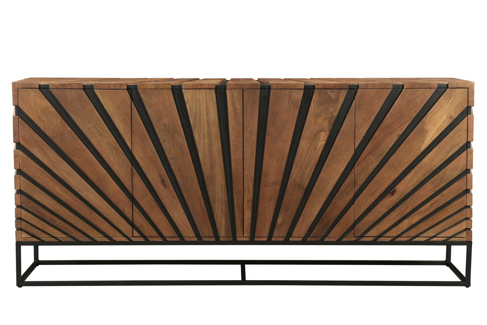 Sol 80 inch mango wood sunburst pattern sideboard black iron frame Canada