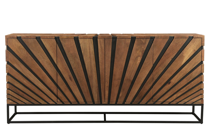 Sol 80 inch mango wood sunburst pattern sideboard black iron frame Canada