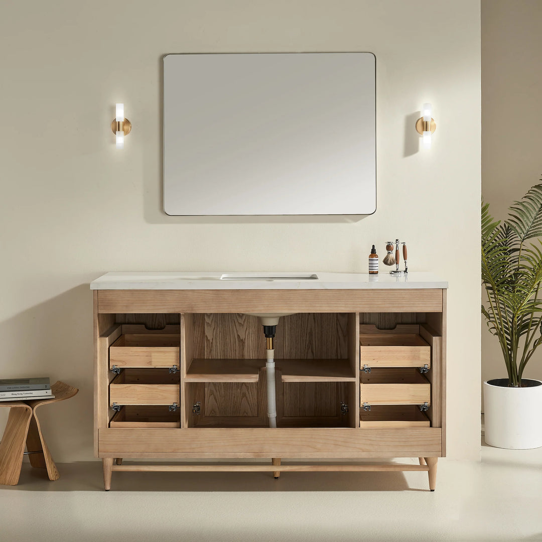 Elora 60″ Bathroom Vanity with Quartz Top Single Sink - Oak - Decoronto