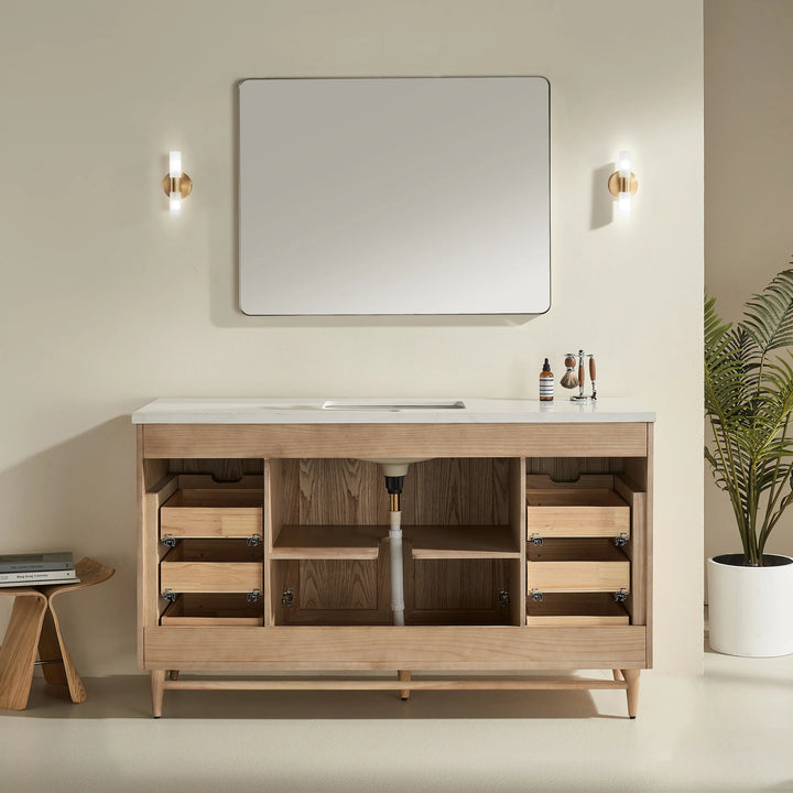 Elora 60″ Bathroom Vanity with Quartz Top Single Sink - Oak - Decoronto