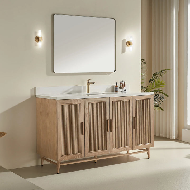 Elora 60″ Bathroom Vanity with Quartz Top Single Sink - Oak - Decoronto