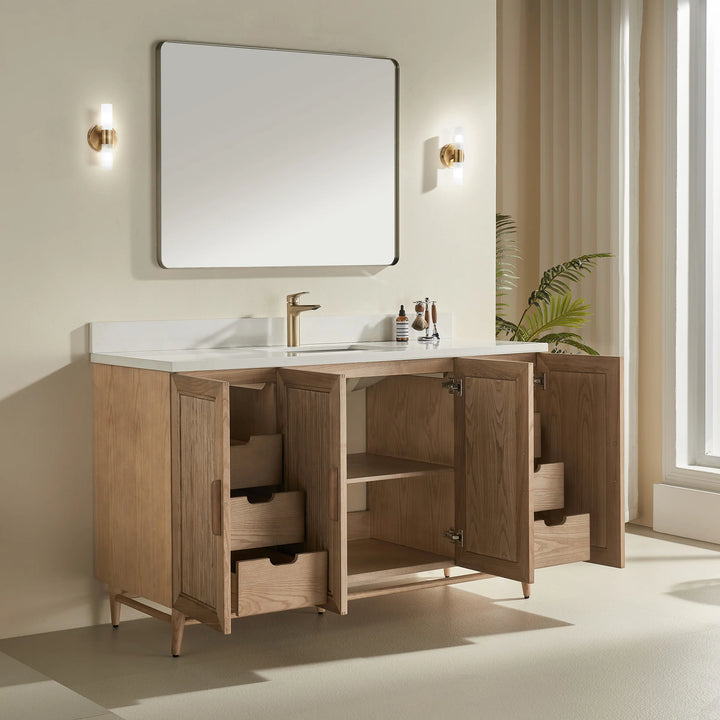 Elora 60″ Bathroom Vanity with Quartz Top Single Sink - Oak - Decoronto