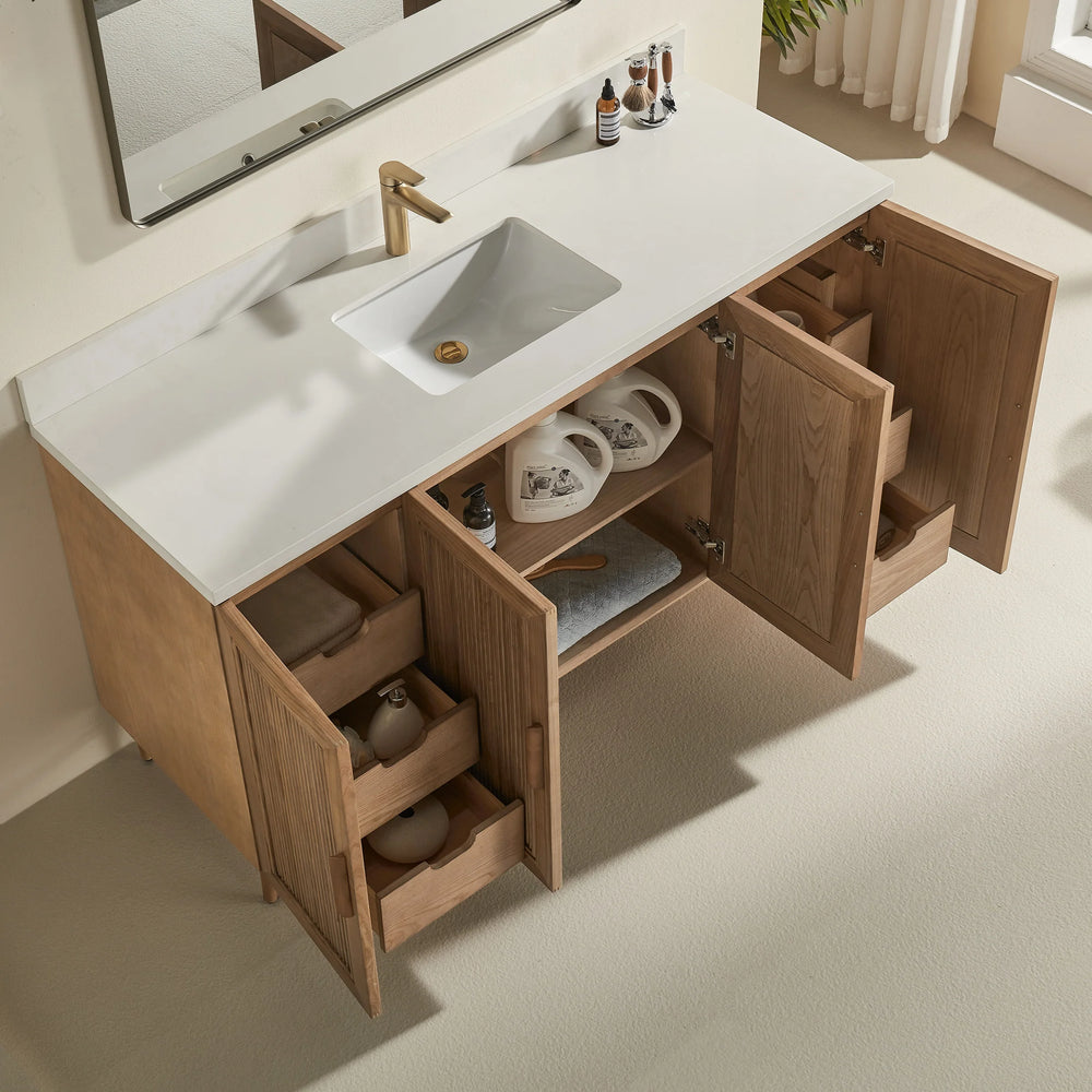 Elora 60″ Bathroom Vanity with Quartz Top Single Sink - Oak - Decoronto