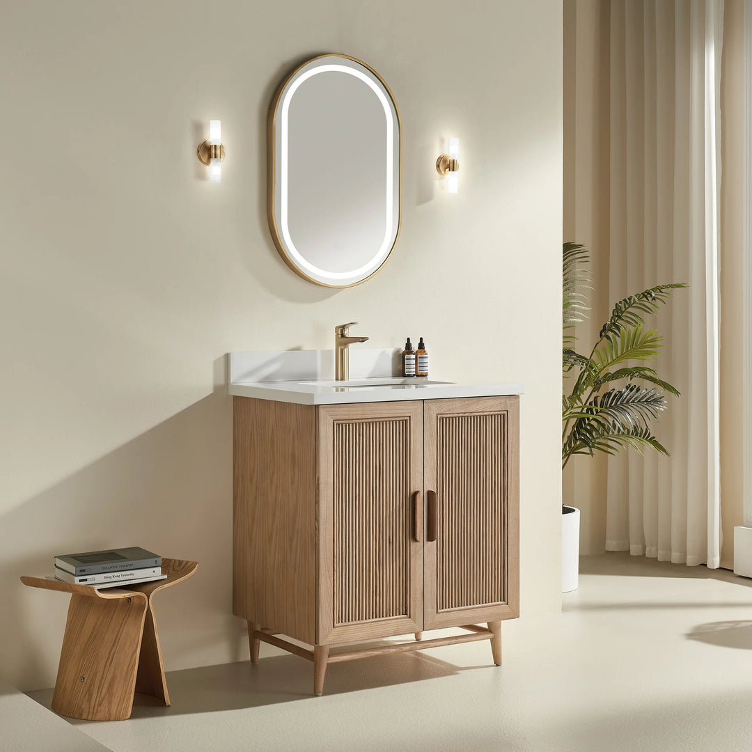 Elora 30″ Bathroom Vanity with Quartz Top - Oak - Decoronto