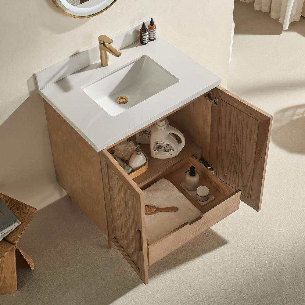 Elora 30″ Bathroom Vanity with Quartz Top - Oak - Decoronto