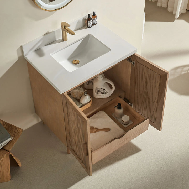 Elora 30″ Bathroom Vanity with Quartz Top - Oak - Decoronto