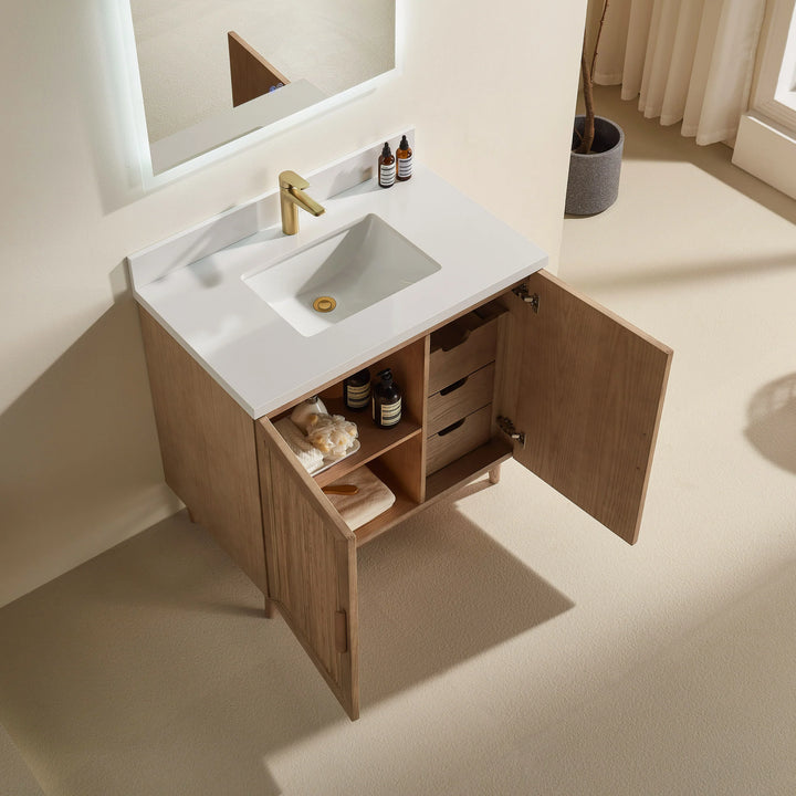 Elora 36″ Bathroom Vanity with Quartz Top - Oak - Decoronto