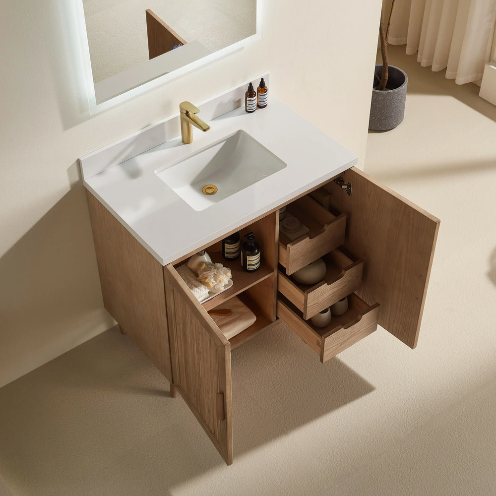 Elora 36″ Bathroom Vanity with Quartz Top - Oak - Decoronto