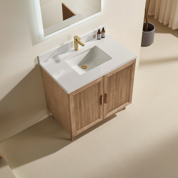 Elora 36″ Bathroom Vanity with Quartz Top - Oak - Decoronto
