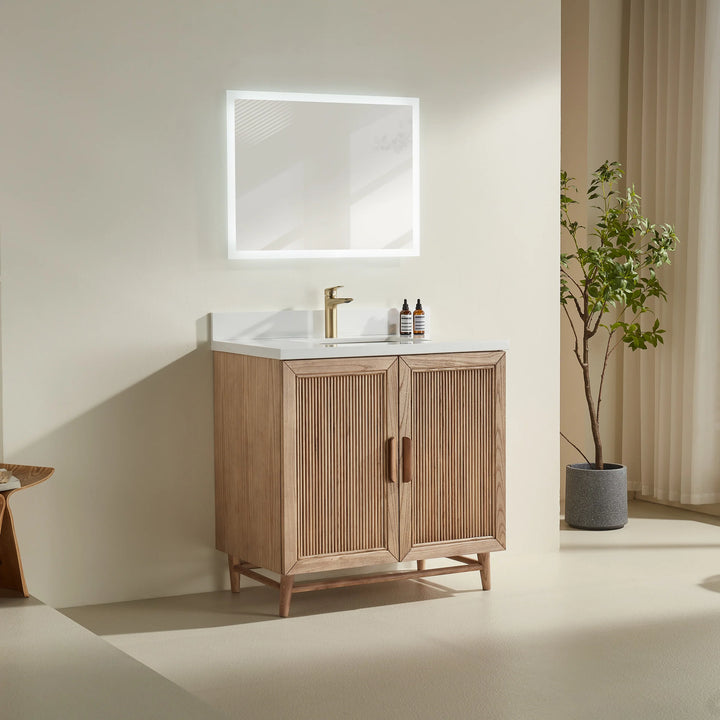 Elora 36″ Bathroom Vanity with Quartz Top - Oak - Decoronto