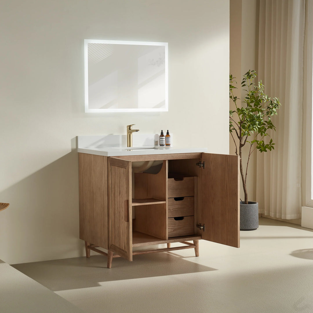 Elora 36″ Bathroom Vanity with Quartz Top - Oak - Decoronto