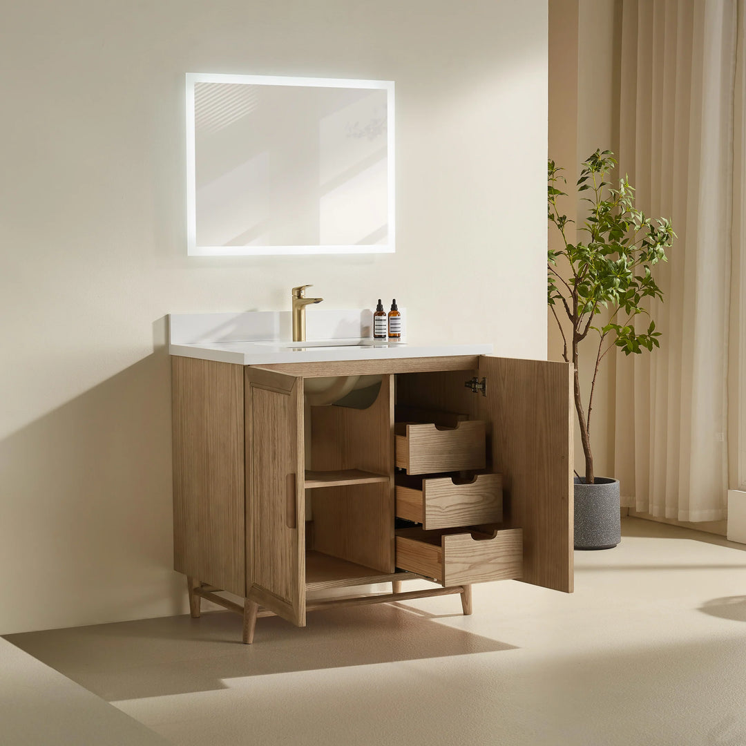 Elora 36″ Bathroom Vanity with Quartz Top - Oak - Decoronto