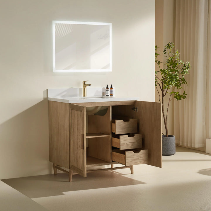 Elora 36″ Bathroom Vanity with Quartz Top - Oak - Decoronto