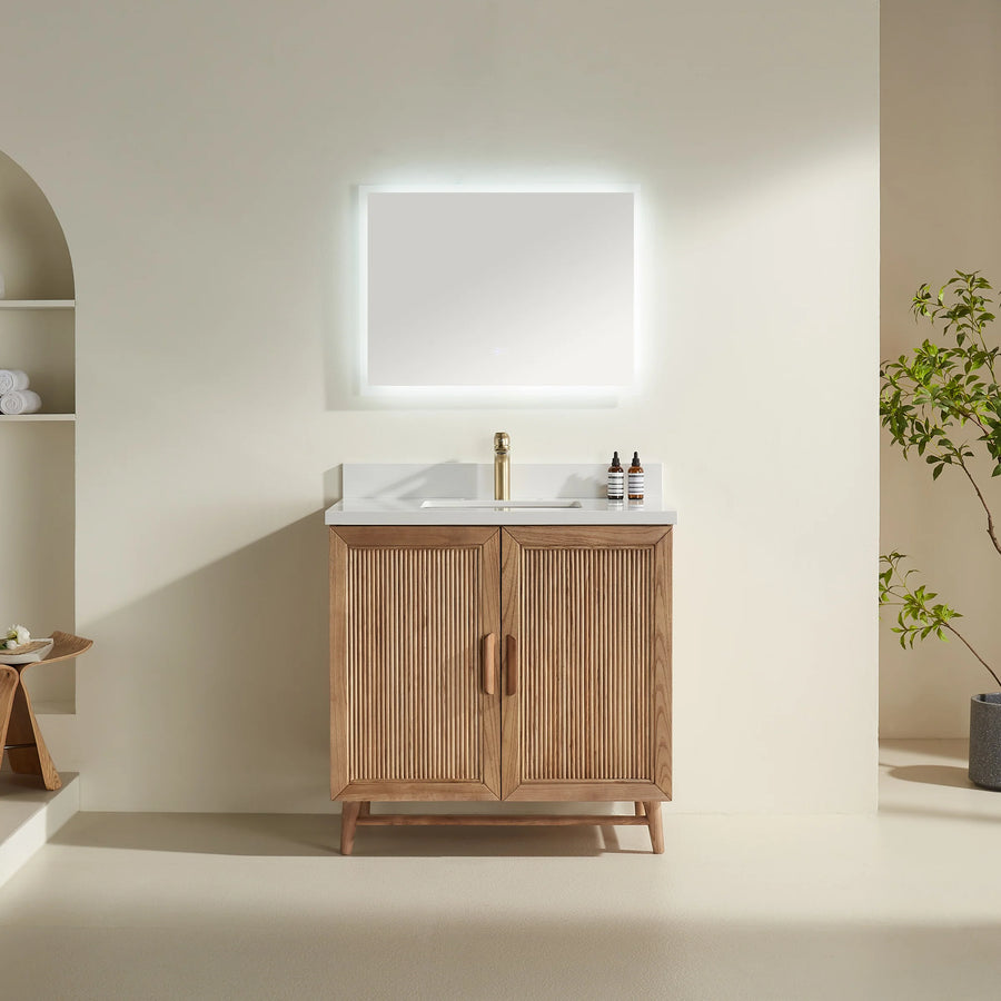 Elora 36″ Bathroom Vanity with Quartz Top - Oak - Decoronto