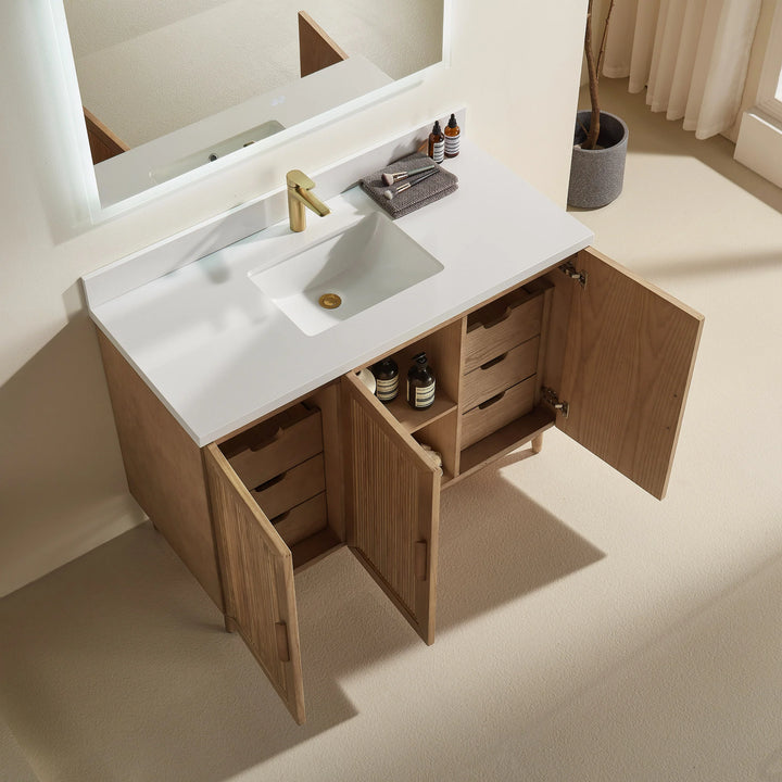 Elora 48″ Bathroom Vanity with Quartz Top - Oak - Decoronto