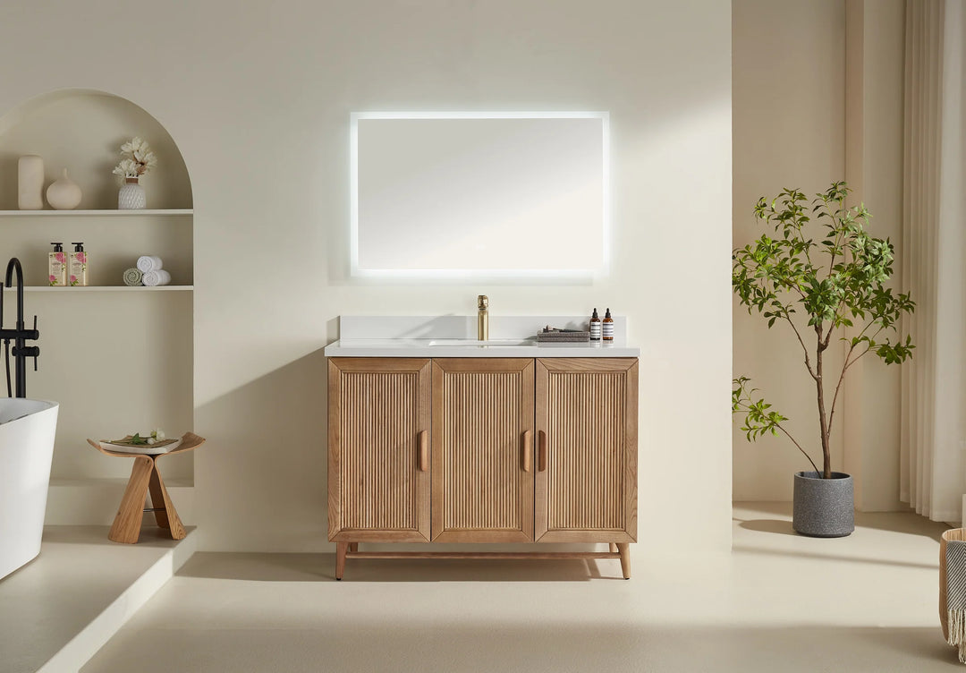Elora 48″ Bathroom Vanity with Quartz Top - Oak - Decoronto