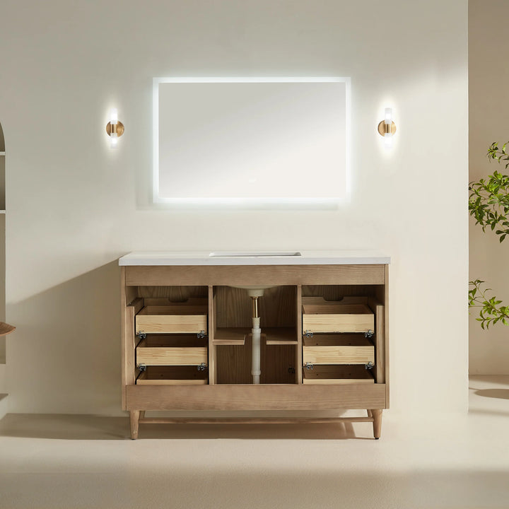 Elora 54″ Bathroom Vanity with Quartz Top - Oak - Decoronto