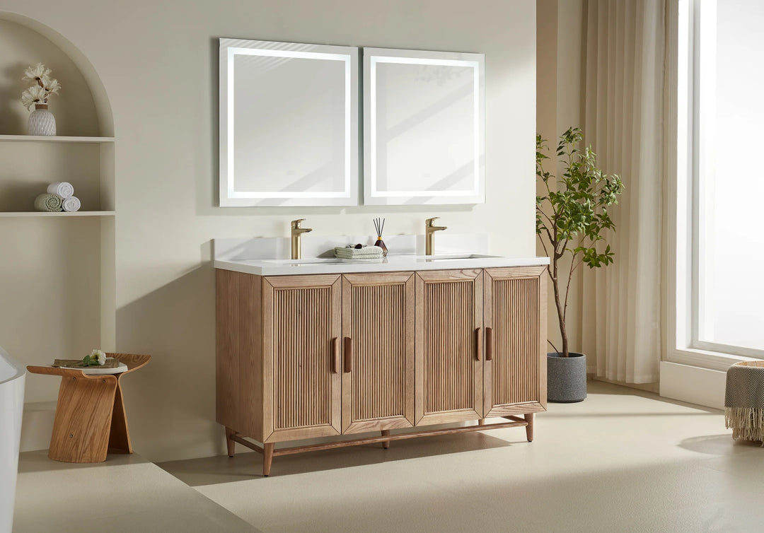 Elora 60″ Bathroom Vanity with Quartz Top Double Sink - Oak - Decoronto