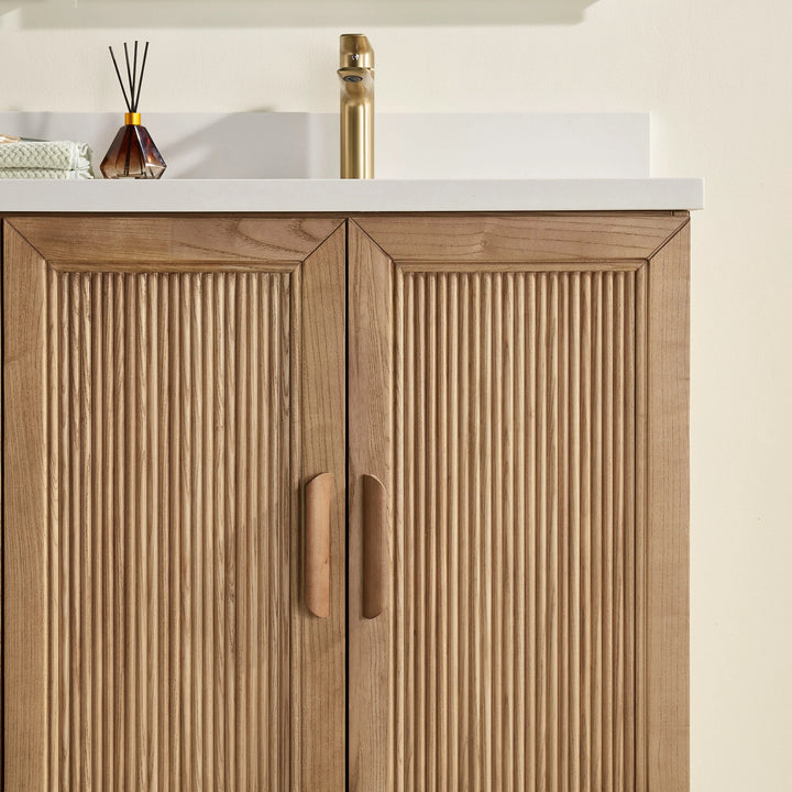 Elora 60″ Bathroom Vanity with Quartz Top Double Sink - Oak - Decoronto