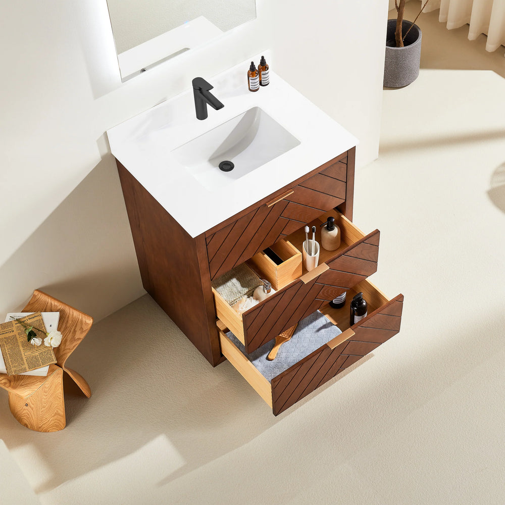 Mira 30″ Bathroom Vanity with Quartz Top - Walnut - Decoronto