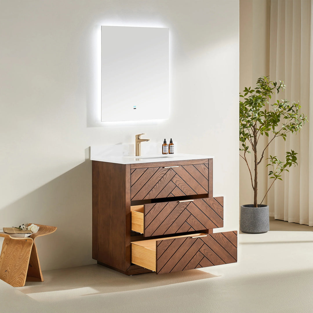 Mira 36″ Bathroom Vanity with Quartz Top - Walnut - Decoronto