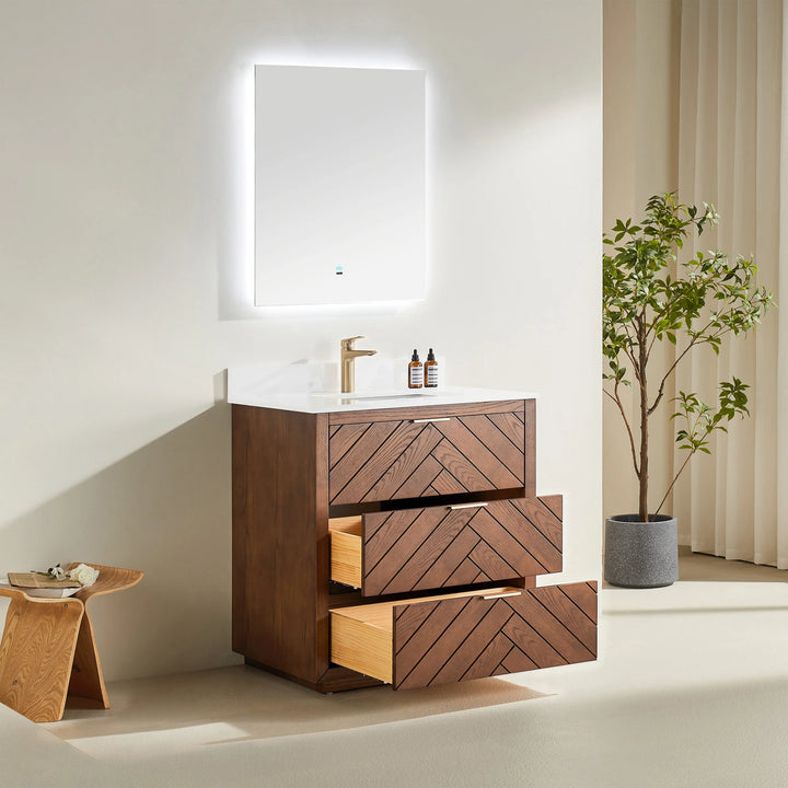 Mira 36″ Bathroom Vanity with Quartz Top - Walnut - Decoronto