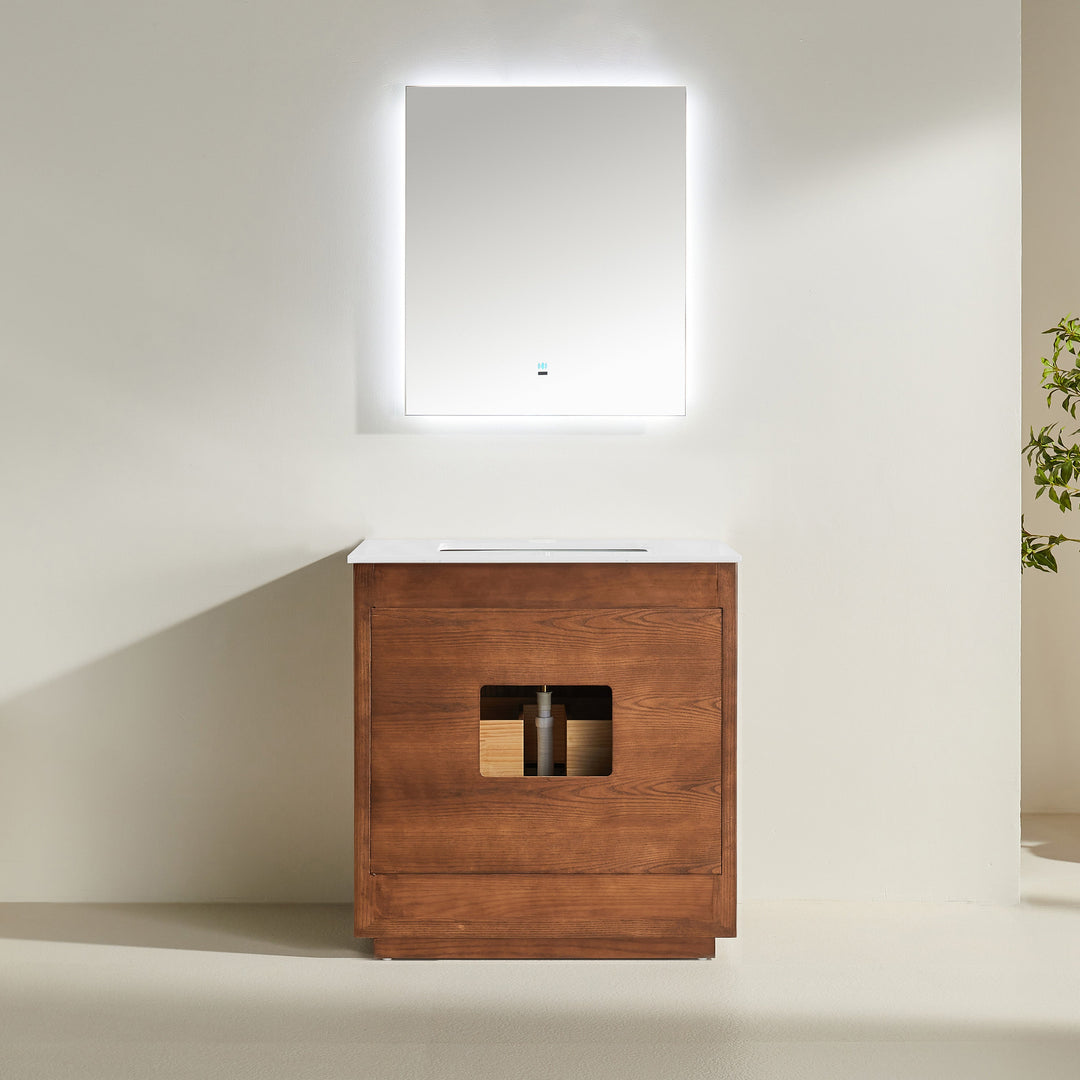 Mira 36" Walnut Solid Wood Freestanding Bathroom Vanity with Quartz Countertop | Modern Single Sink Vanity Canada