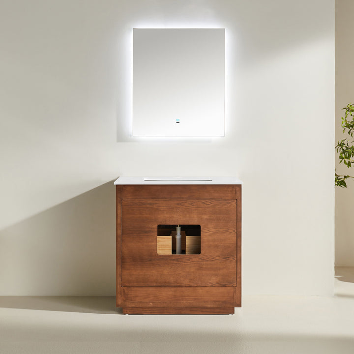 Mira 36" Walnut Solid Wood Freestanding Bathroom Vanity with Quartz Countertop | Modern Single Sink Vanity Canada