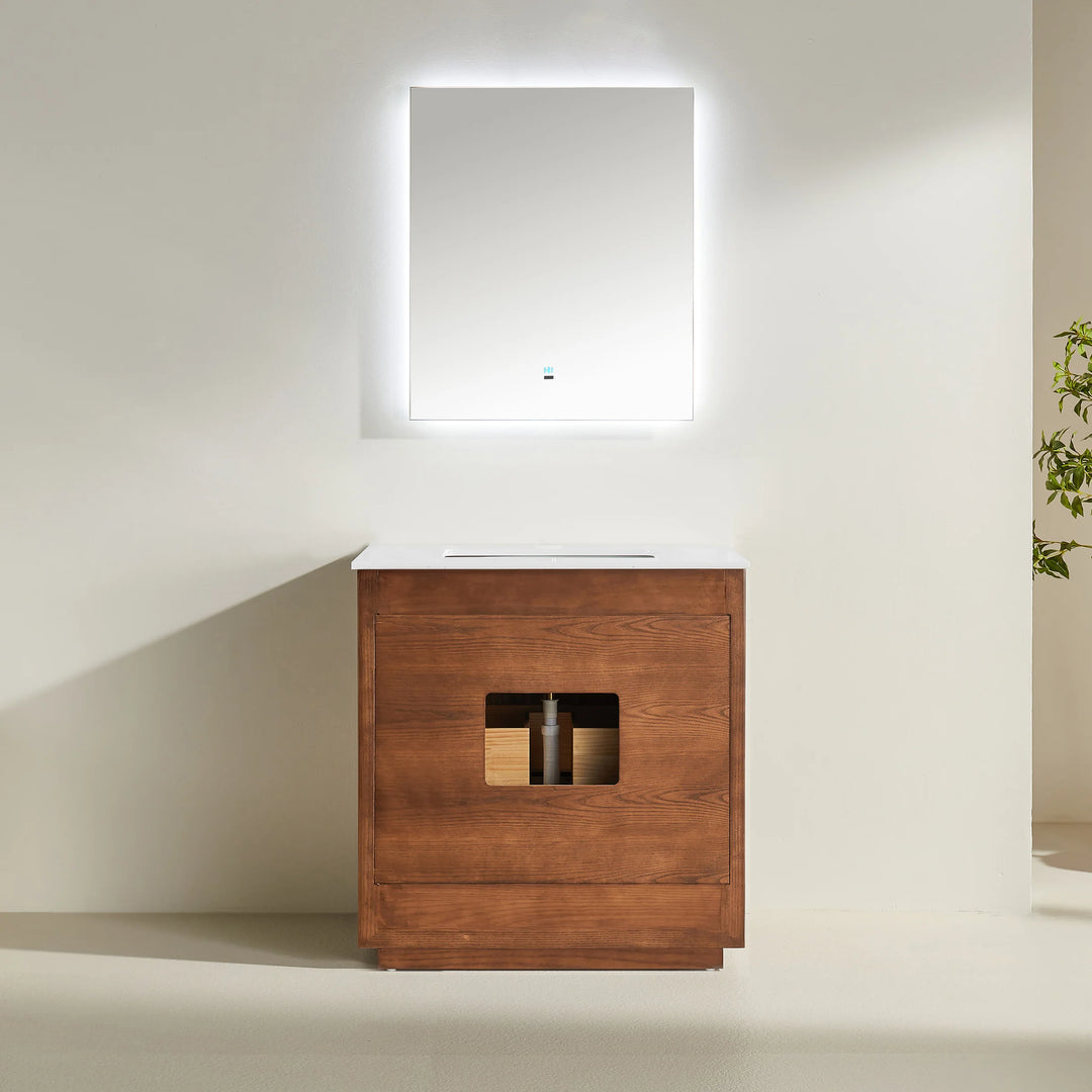 Mira 36″ Bathroom Vanity with Quartz Top - Walnut - Decoronto