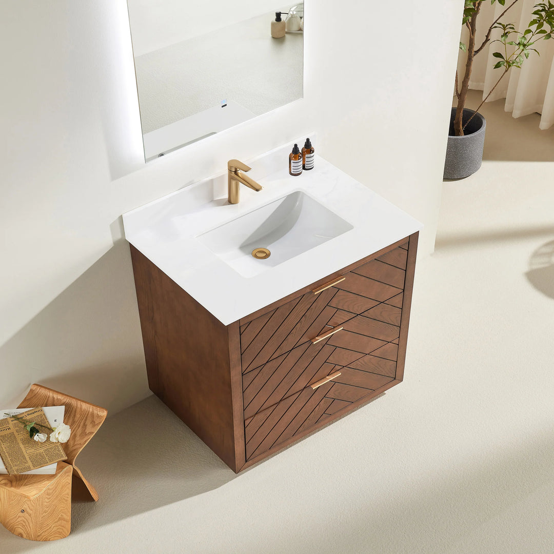 Mira 36″ Bathroom Vanity with Quartz Top - Walnut - Decoronto