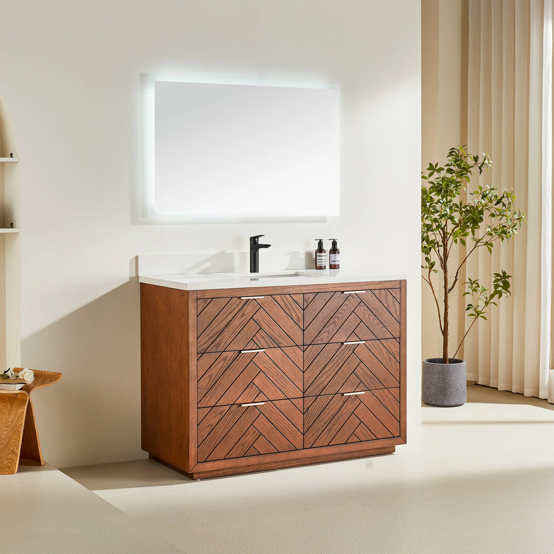 Mira 48″ Bathroom Vanity with Quartz Top - Walnut - Decoronto