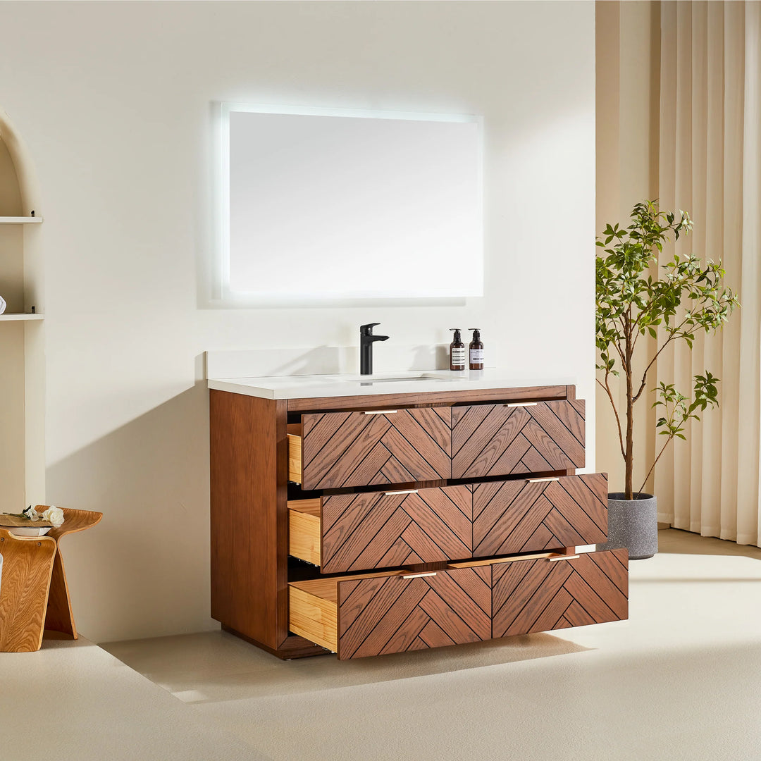Mira 48″ Bathroom Vanity with Quartz Top - Walnut - Decoronto
