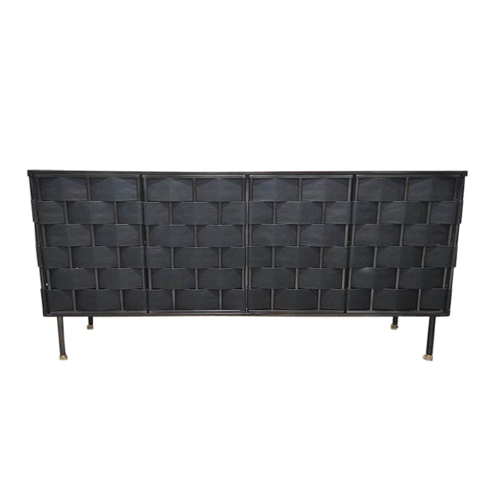 Loom Noir 71 inch black top grain leather weave sideboard dark bronze brass Canada