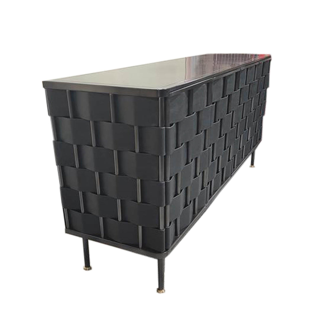 Loom Noir 71 inch black top grain leather weave sideboard dark bronze brass Canada