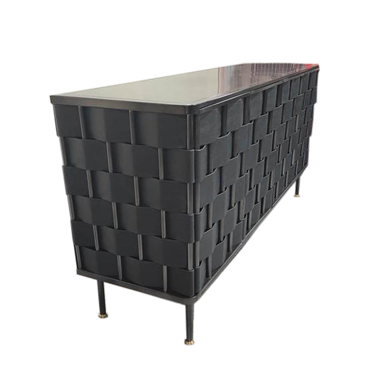 Loom Noir 71 inch black top grain leather weave sideboard dark bronze brass Canada