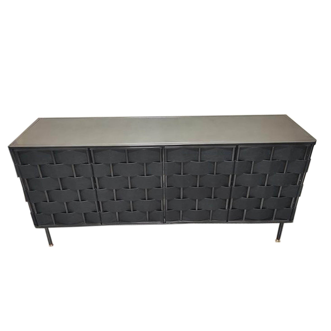 Loom Noir black leather dark bronze frame brass cap leg three tone palette