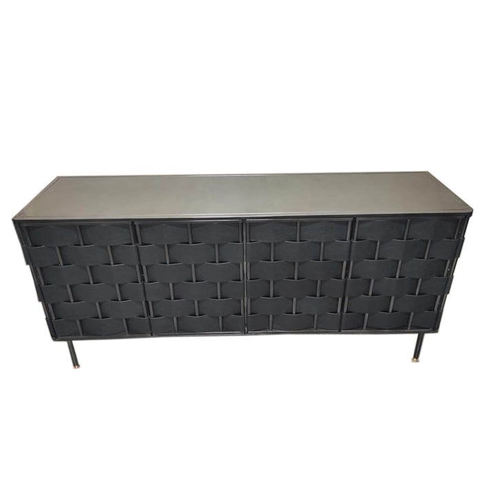 Loom Noir black leather dark bronze frame brass cap leg three tone palette