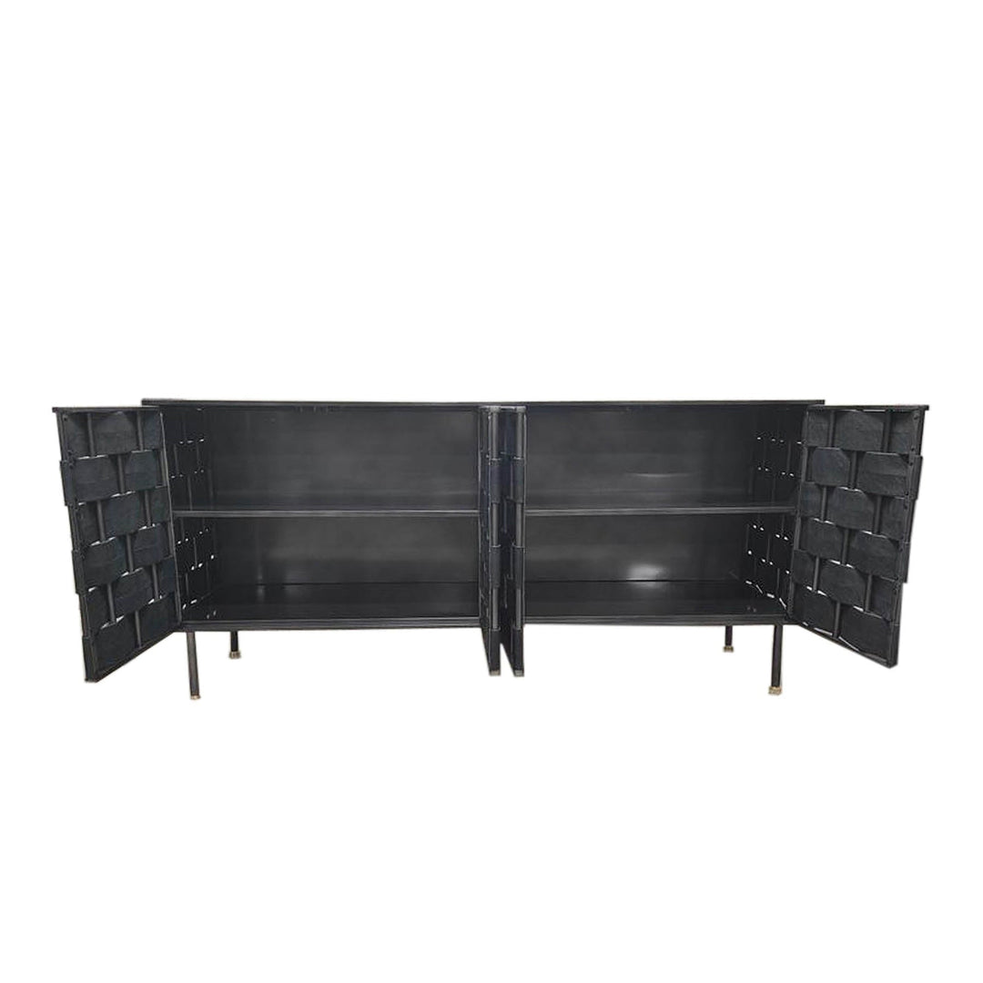 Loom Noir 2 cabinets 4 shelves interior storage open black leather