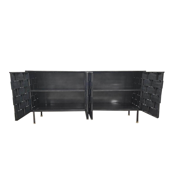 Loom Noir 2 cabinets 4 shelves interior storage open black leather