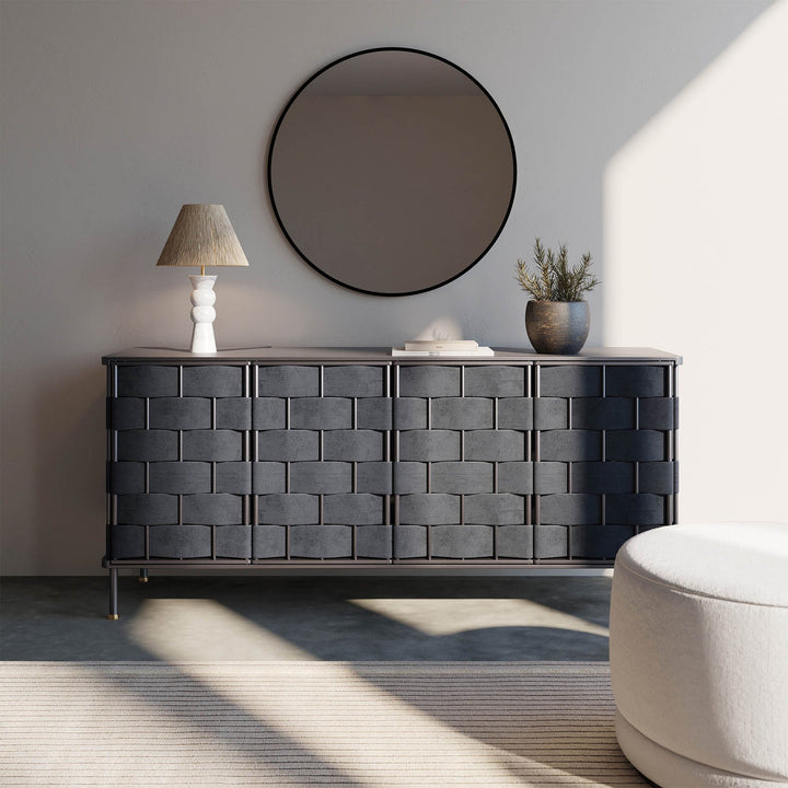 Loom Noir 71 inch black top grain leather weave sideboard dark bronze brass Canada