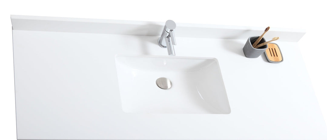 Elora 54 inch 3/4 inch quartz countertop with 4 inch backsplash and undermount ceramic sink
