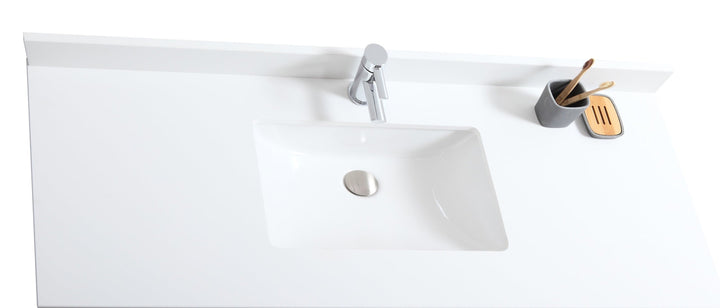 Elora 54 inch 3/4 inch quartz countertop with 4 inch backsplash and undermount ceramic sink