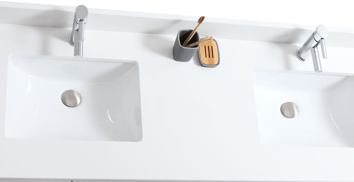 Mira 60 inch 3/4 inch quartz countertop with 4 inch backsplash double sink