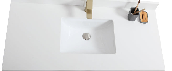 Mira 48 inch 3/4 inch quartz countertop with 4 inch backsplash and undermount ceramic sink